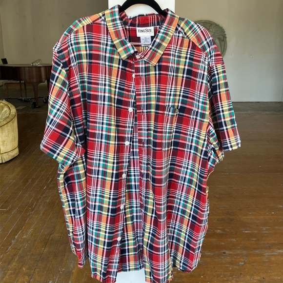 King Size Other - 5X Cotton tartan plaid short sleeve button-down shirt